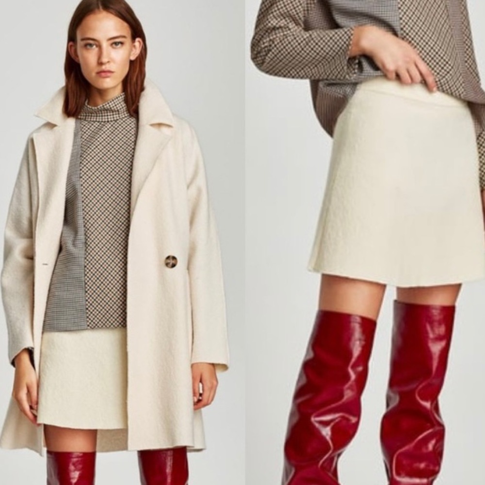 Zara 100% Wool Cream White Mini Skirt